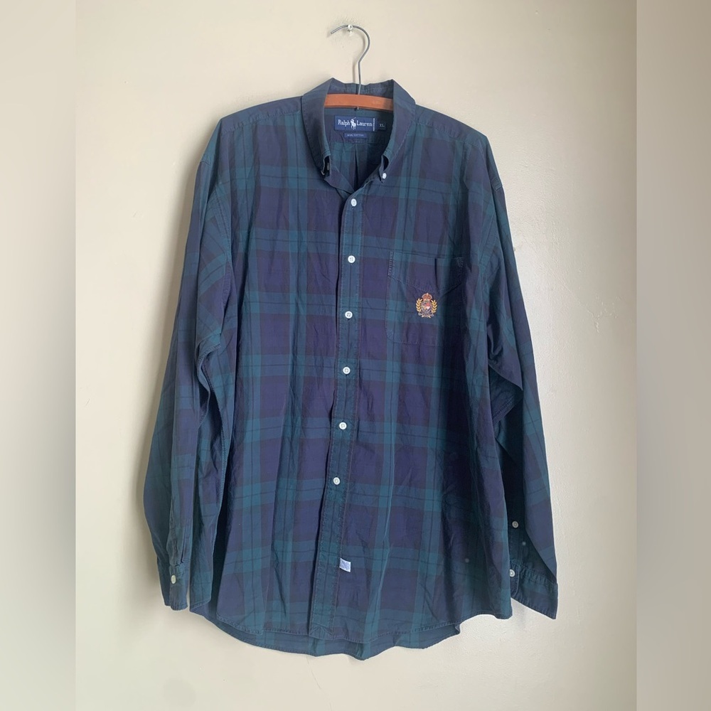 Vintage Polo Ralph Lauren Shirt XLarge Blackwatch Classic Plaid Cookie Crest
